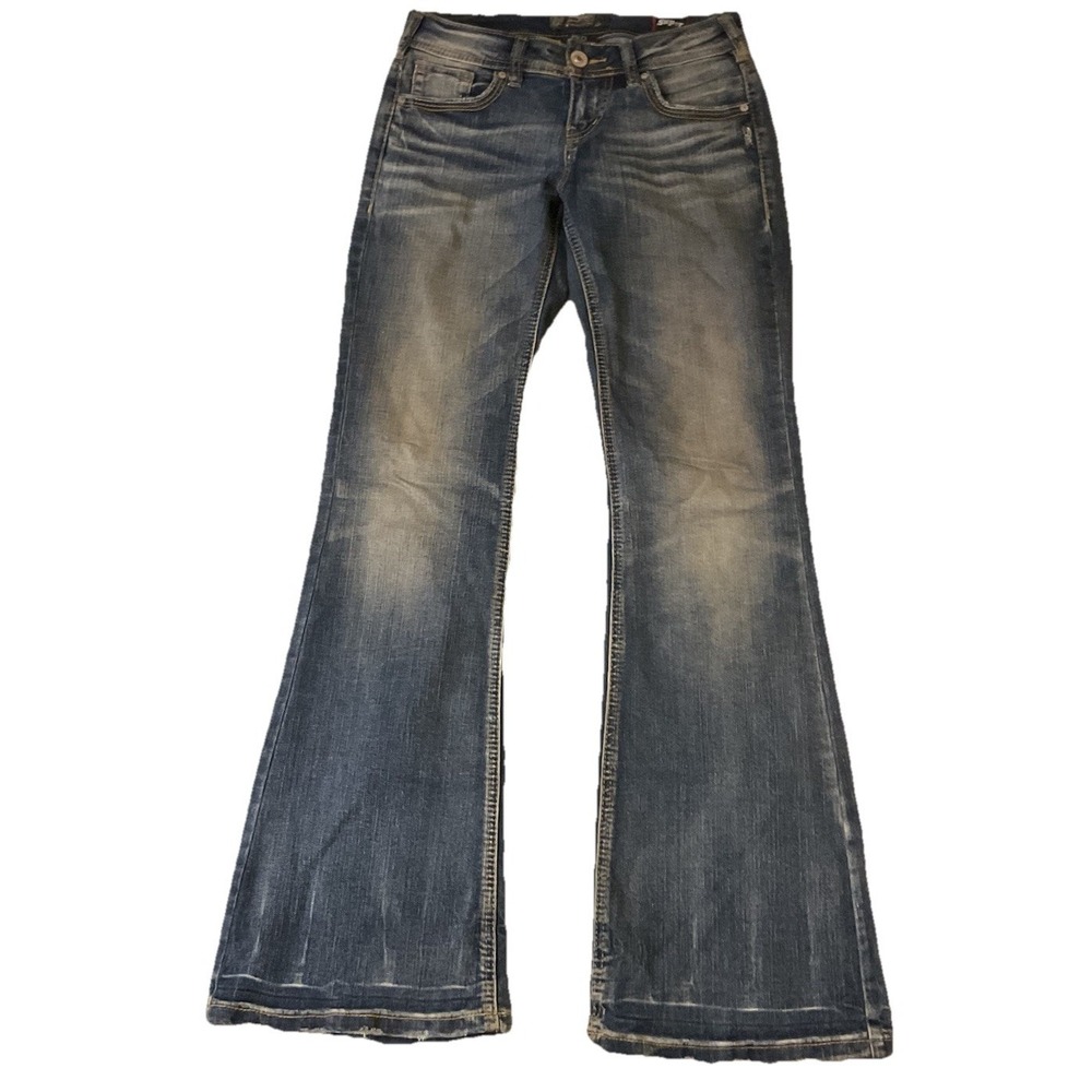Y2K Silver Jeans AIKO MID FLARE Super Stretch Jeans Tag 25 x 32 (25x31) - Picture 2 of 14